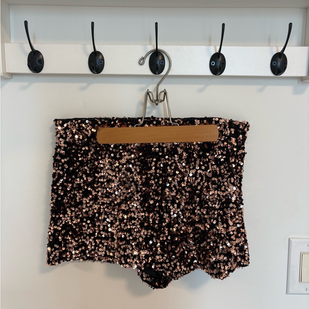 Sequin Party Shorts in Rose Gold - Women's Festive Shorts